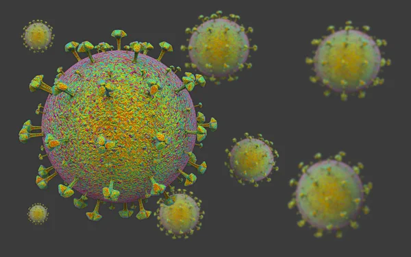 Rendering Dangerous Green Covid Corona Virus Sign Symbol Flowing Many — Stock Photo, Image