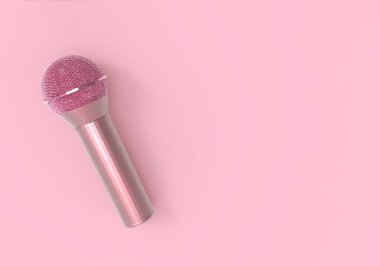 3D görüntüleme. Pembe arka planda yumuşak pembe bir mikrofon..