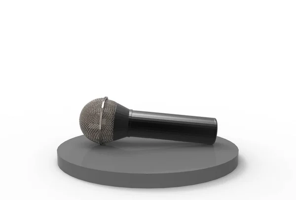 Renderização Microfone Pódio Preto Com Espaço Cópia Cinza Como Fundo — Fotografia de Stock