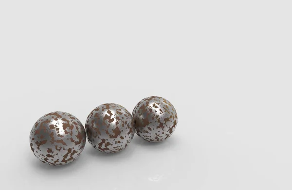 Renderização Três Bola Velha Esfera Metal Enferrujado Fundo Cinza — Fotografia de Stock