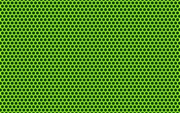 3D渲染 黑墙背景下金属绿色六边形花纹网 — 图库照片