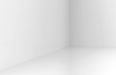 3D görüntüleme. Modern basit açık gri köşeli oda odası duvar tasarımı arka planı.