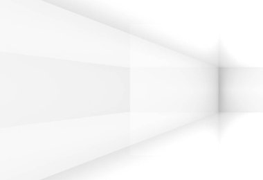 3D görüntüleme. Modern basit açık gri köşeli oda kutusu arkaplan tasarımı perspektifi.