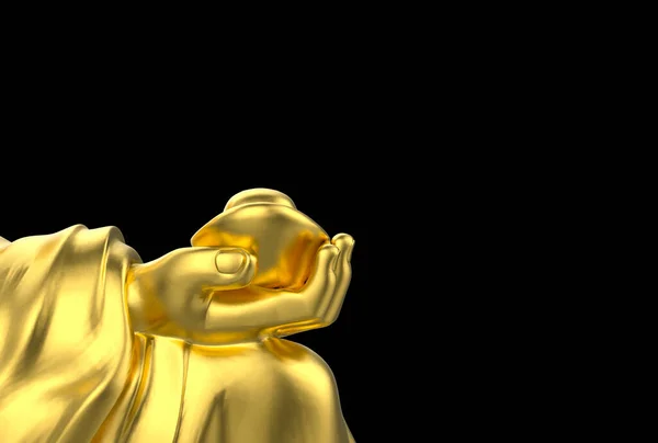 Рендеринг Китайская Золотая Рука Держит Золотую Статую Денег Вырезкой Путь — стоковое фото