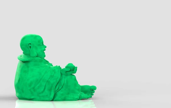 Рендеринг Вид Сбоку Китайскую Зеленую Жемчужину Счастливой Улыбающейся Статуи Монаха — стоковое фото