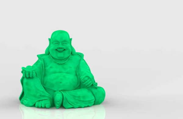 Renderização Chinês Verde Jewel Feliz Sorrindo Estátua Monge Buddha Fundo — Fotografia de Stock