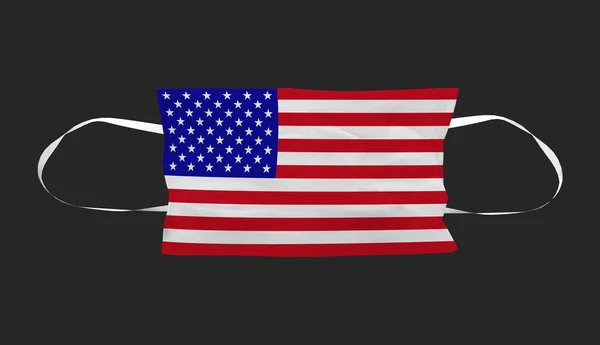 Απόδοση Σημαία Αμερικής Χειρουργική Μάσκα Προσώπου Clippin Διαδρομή Απομονωμένη Μαύρο — Φωτογραφία Αρχείου