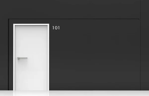 Renderização 101 Número Quarto Porta Branca Fundo Parede Cimento Preto — Fotografia de Stock
