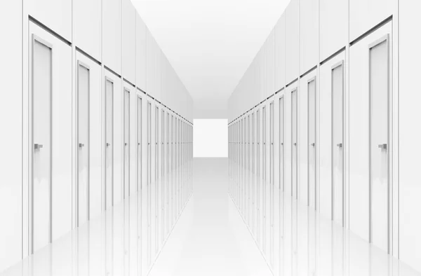 Rendering White Hallway Doors Light End Way Several Selection Goal — Stock Photo, Image