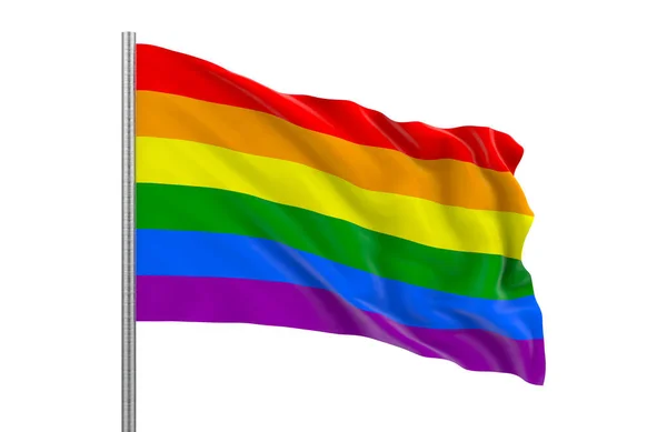 Weergave Winderige Golvende Lgbtq Regenboogvlag Met Knippad Geïsoleerd Witte Achtergrond — Stockfoto
