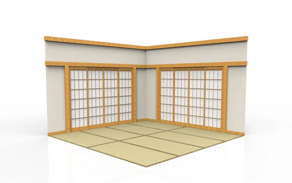 Renderizado Tradicional Oriental Japonés Blanco Papel Puerta Tatami Piso Esquina — Foto de Stock