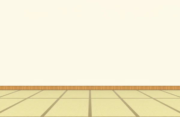 3Dレンダリング 日本の伝統的な畳の床と空のセメントの壁の背景 — ストック写真