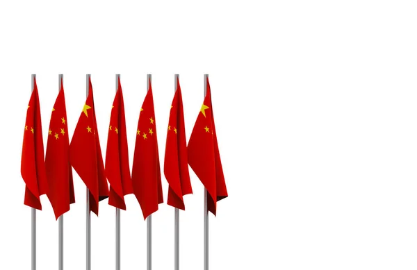 Återgivning Vikbar Kinesisk National Flaggan Stolpar Rad Med Klippning Väg — Stockfoto
