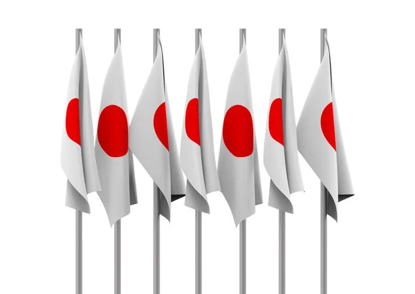 Renderizado Plegable Ondeando Bandera Nacional Japonesa Fila Poste Con Recorte — Foto de Stock