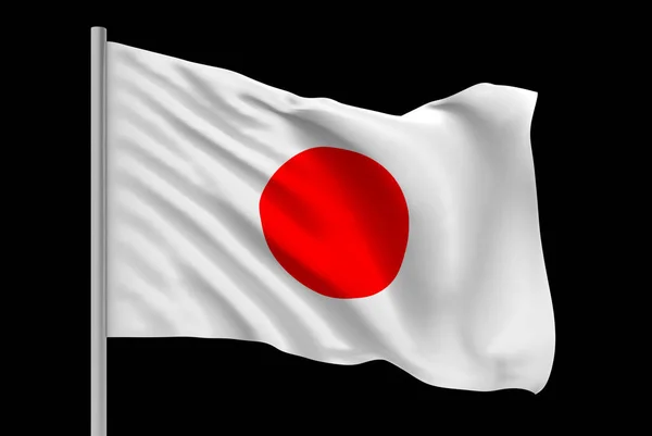 Απόδοση Ανεμώδης Κυματίζει Ιαπωνική Εθνική Σημαία Μονοπάτι Αποκοπής Απομονωμένο Μαύρο — Φωτογραφία Αρχείου