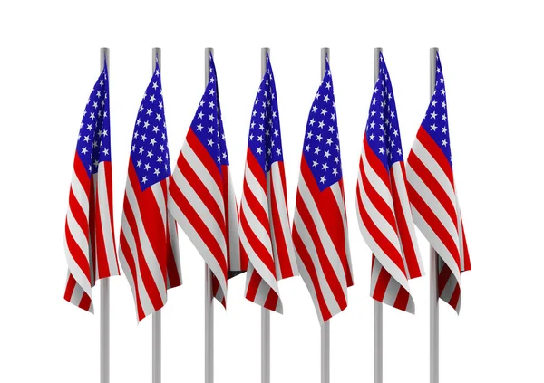 Renderelés Folding Amerikai Egyesült Államok Nemzeti Zászló Pólusok Sor Nyírás — Stock Fotó