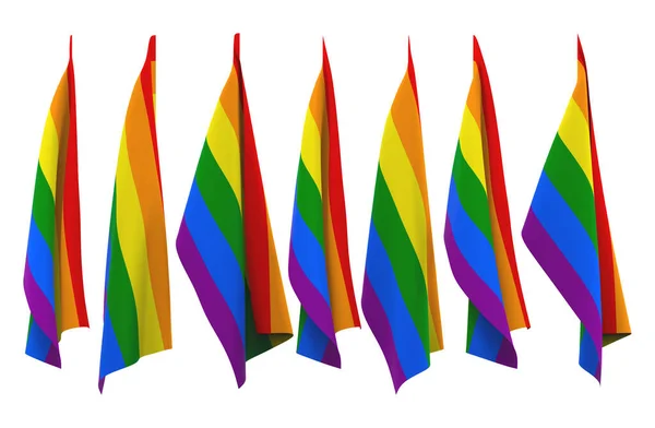 Renderizado Set Banderas Arcoiris Lgbt Plegables Con Recorte Aislado Sobre — Foto de Stock