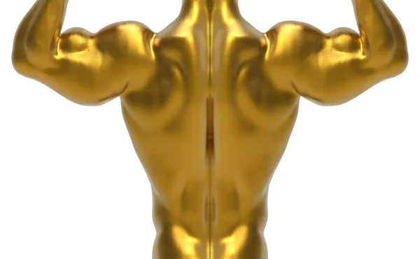 Weergave Achteraanzicht Van Gouden Spier Bodybuilding Sculptuur Met Clipping Pad — Stockfoto