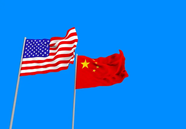 Rendering Bendera Nasional Amerika Serikat Dan Tiongkok Yang Mengalir Dengan Stok Lukisan  