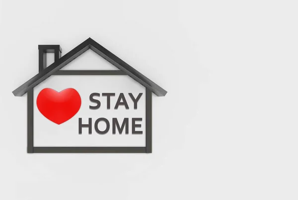 Renderização Objeto Forma Coração Vermelho Forma Casa Com Stay Home — Fotografia de Stock