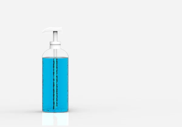 3D渲染 蓝色手洗白色底色的酒精凝胶泵瓶子 — 图库照片