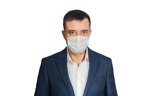 Afaceri Privire Anxioasă Într Mască Medicală Riscul Dezvolta Infecție Coronavirus — Fotografie, imagine de stoc