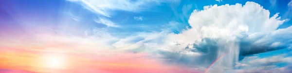 Background Banner Cumulonimbus Super Cell Falling Rain Rainbow Sunshine Sunset — стокове фото