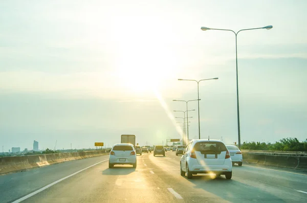 Car Running Freeway Sunrise Background — Stock Photo, Image