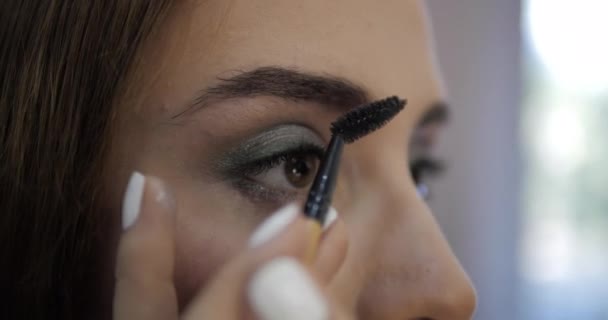 Make-up výtvarník barvy atraktivní mladá žena obočí detailní — Stock video