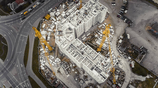 a huge construction site view from above with drone