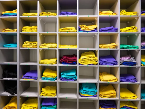 shelves for storage of work clothes of workers at the enterprise