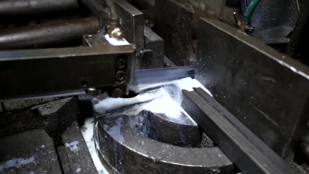 Industrial Cnc Lathe Band Saw Cutting Metal Products — Stock Video