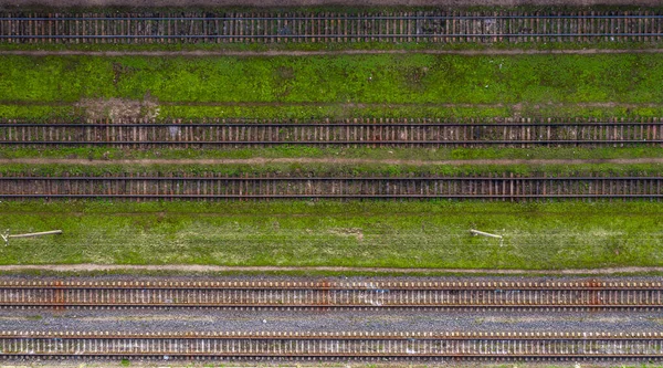 Veel Spoorbanen Bovenaanzicht Van Een Drone — Stockfoto