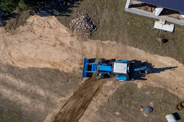 Tractor Excavator Construction Site Top View — Stock Photo, Image