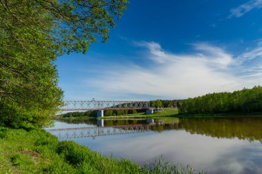 Nehir üzerindeki demiryolu köprüsünün panoraması