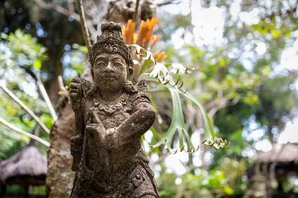 Statue of a warrior and blurred vegetation background, Bali, Ind