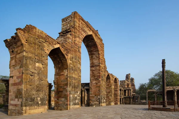 Detail of Quwwat-ul-Islam, taken at dawn, with no people, Delhi, India