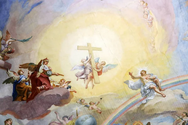 Rococo old religious shows painted on the ceiling of the church — Stock Photo, Image