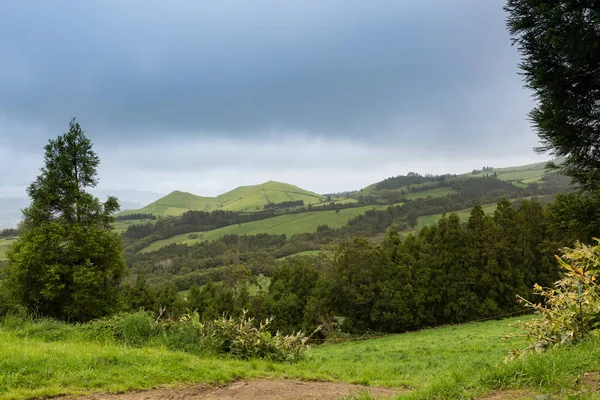 Colinas ainda verdes na Ilha de São Miguel . — Fotografia de Stock