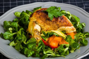 Sebze pappardelle üzerinde tavuk yüksek