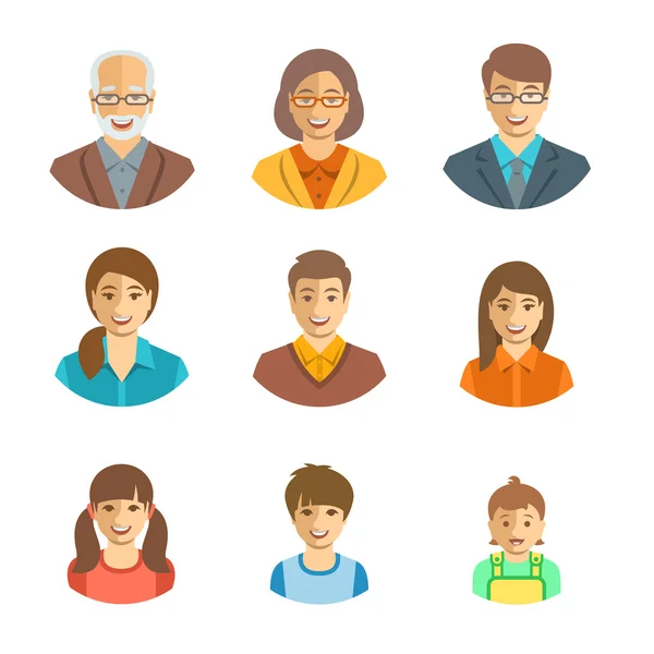 Члены семьи счастливые лица плоские аватары набор Векторная Графика