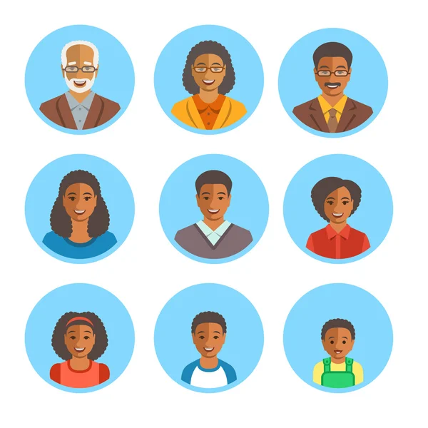 Afroamericana familia feliz caras plana avatares — Vector de stock