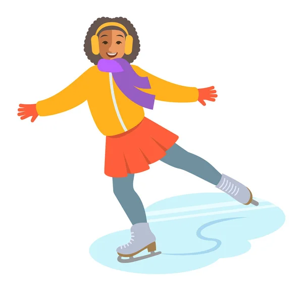 Ragazza figura pattinaggio sul ghiaccio vettoriale cartone animato illustrazione — Vettoriale Stock
