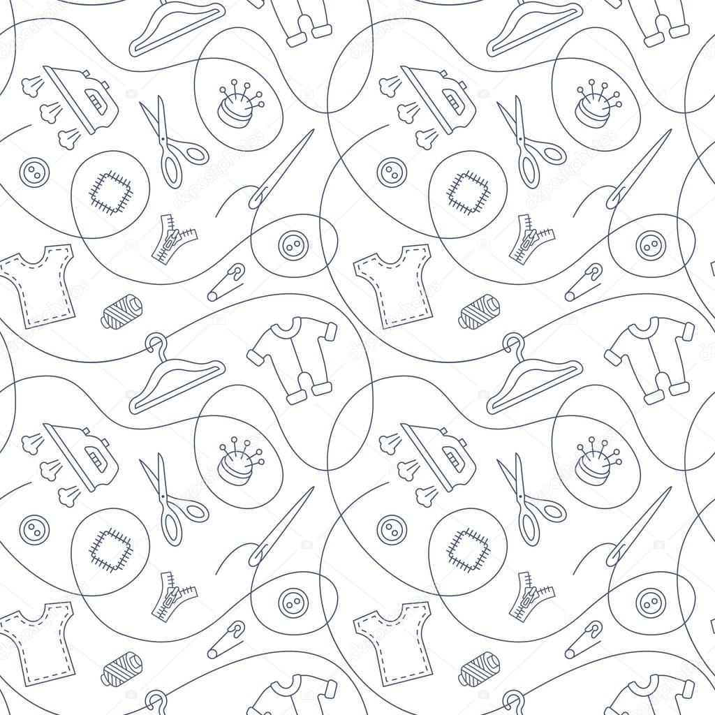 Thin line seamless pattern with sewing tools