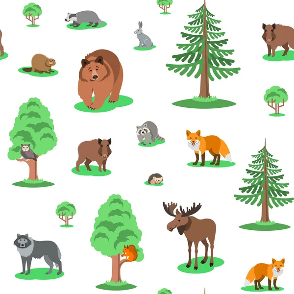 Söta skog djur sömlös bakgrundsmönster — Stock vektor