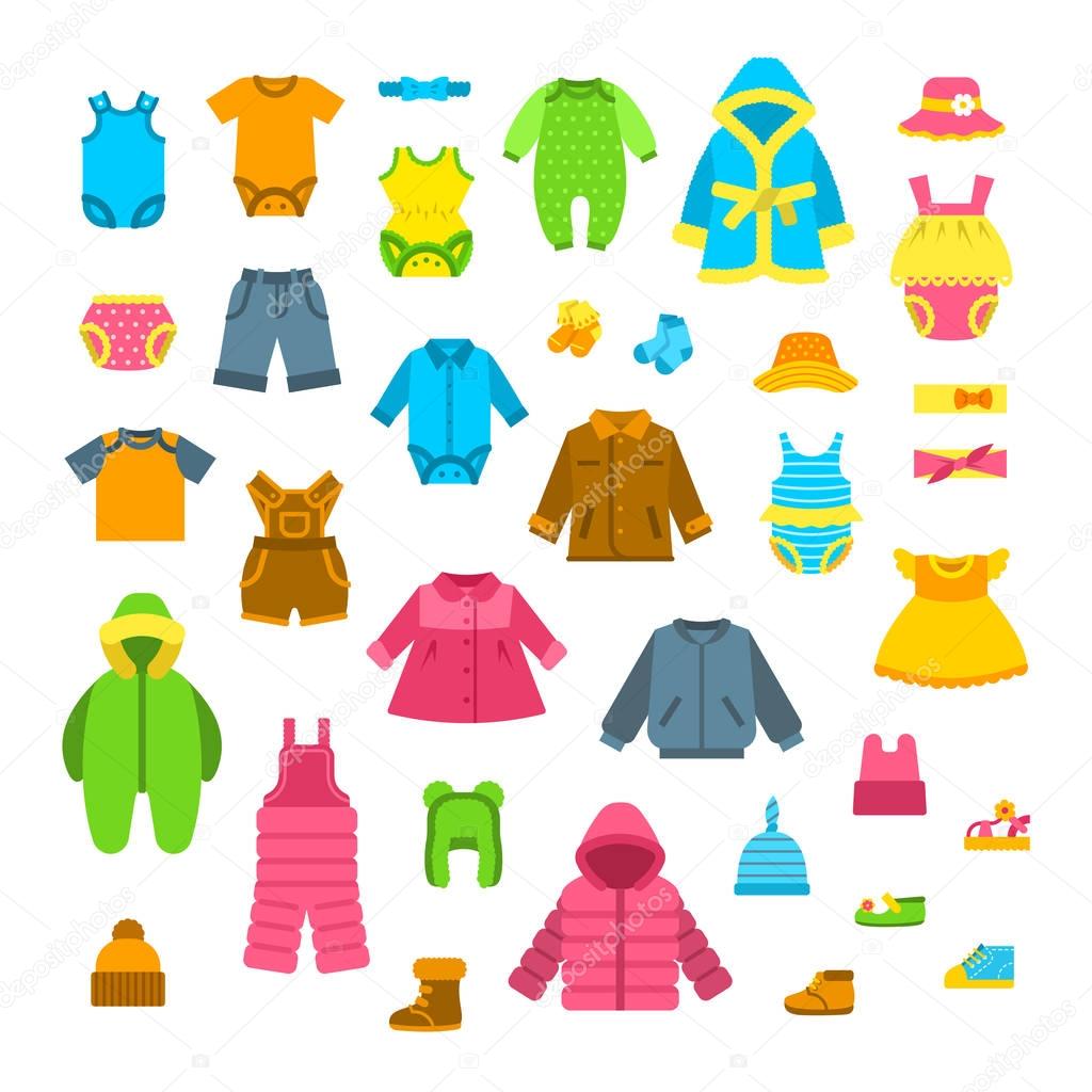 Baby clothes flat vector illustrations set — Stock Vector © vectorikart