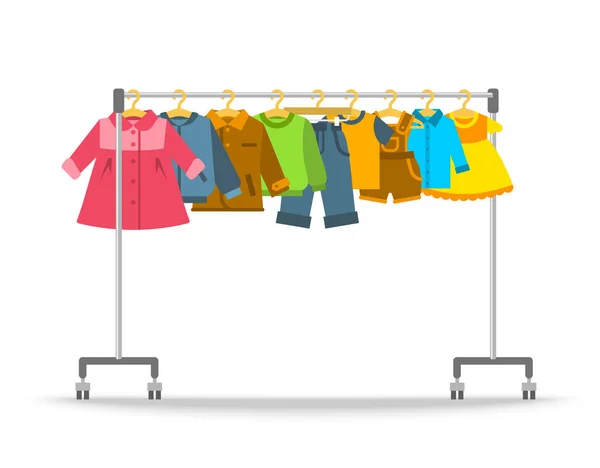 Crianças roupas penduradas no cabide — Vetor de Stock