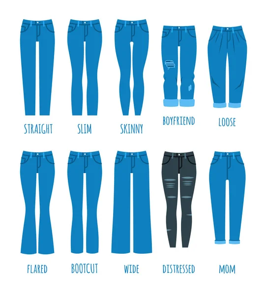 Kvinnor jeans stilar samling — Stock vektor