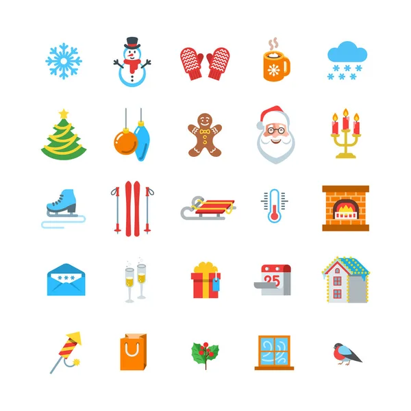 Stagione invernale e Natale icone piatte — Vettoriale Stock