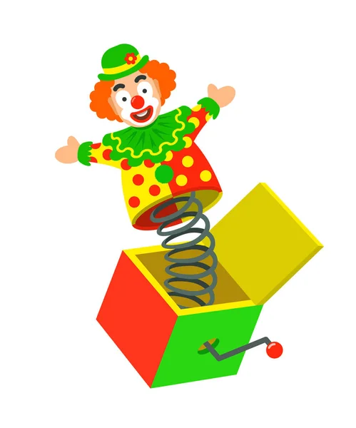 Toy circus clown on a spring pops out of a box — Stock Vector